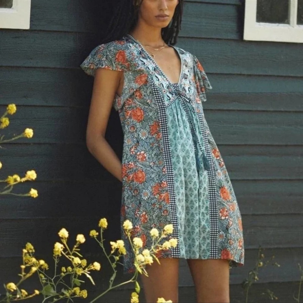Anthropologie Astrid Tunic Dress Bohemian Desert Flutter Sleeve Size Small